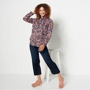 Denim & Co. Printed Stretch Poplin Curved Hem Tunic A460285